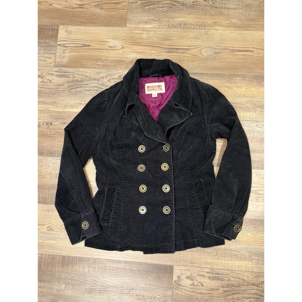 Mossimo Supply vintage Lg Y2K Black corduroy Pea jacket coat Pink Lining Buttons